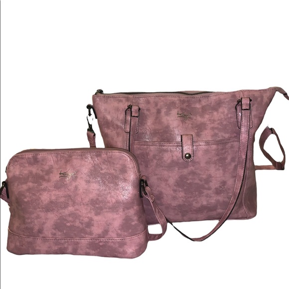 Pink Tie-Die Leather Tote & Matching Crossbody Bag - Picture 3 of 3